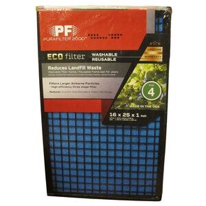 Purafilter 16 x 25 x 1 Washable MERV 8 Basic flat Air Filter| Eco Filter 6 Pk
